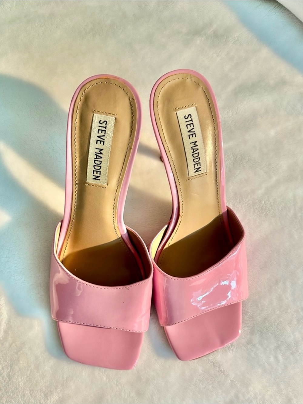 Steve Madden Pink Patent Square-Toe Slide Mules